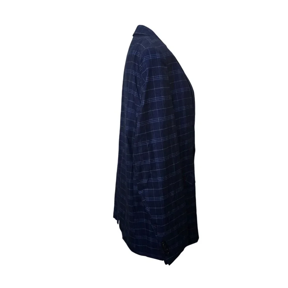 Men's Blue on Blue Plaid Custom Tailored 1 Button Sports Coat Jacket Blazer